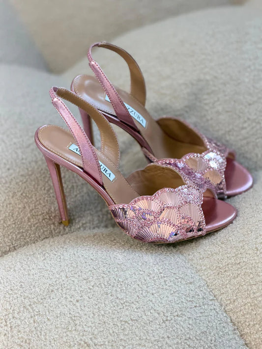 Aquazzura Ce Soir Sequined Leather Slingback Sandals